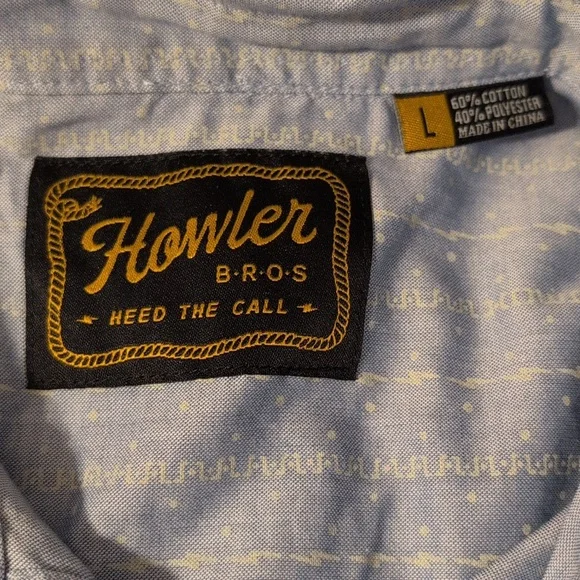 HOWLER H Bar B Snapshirt L Blue chambray subtle pattern - Picture 3 of 3